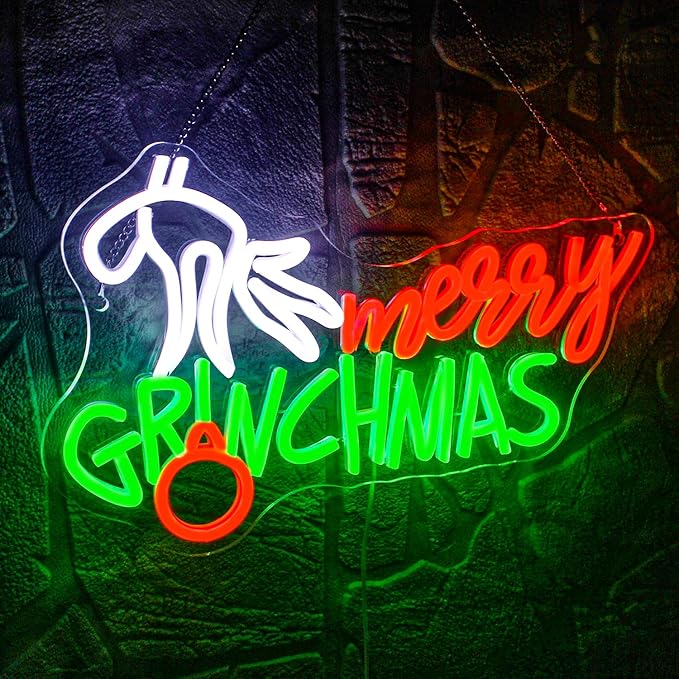 WLHOPE Merry Christmas Neon Sign, Green Red Christmas Neon Signs for Wall Decor, Merry Christmas Led Signs for Christmas Party Backdrop Bedroom Window Bar Club Shop, Christmas Gift Decoration