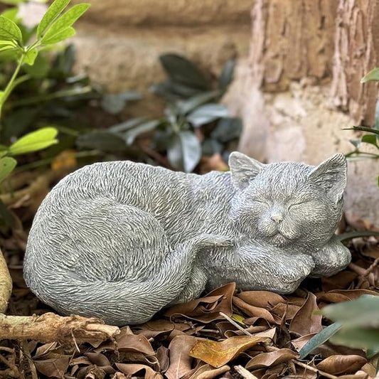 Cat Garden Statue Decoration, Memorial Stone Peaceful Sleeping Figurine for Patio Lawn Porch, 11.5" Cat Memorial Statue Grave Markers and Loss Pet Sympathy Gift