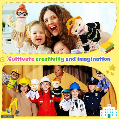 6 Pcs Role Play Hand Puppets Profession Worker Entrepreneur Plush Toys Role-Play Toy Puppets for Kids Storytelling Imaginative Pretend Play Teaching Preschool(Essential Workers)