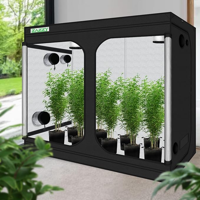 zazzy Grow Tent, 120"x60"x78" Hydroponic Mylar Grow Tent Reflective Garden Growing Dark Room with Observation Window, Removable Floor Tray and Tool Bag for Indoor Plant Growing 10x5