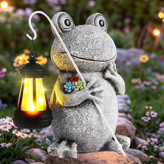 Frog Solar Garden Statues Garden, Resin Frog Figurine Decorations, Outdoor Frog Garden Decor Art for Lawn,Yard, Unique Housewarming Gift for Garden Home