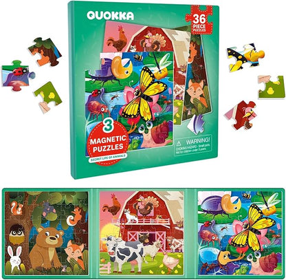 QUOKKA Magnetic Puzzles for Kids Ages 4-6 - 36 Pieces Sudoku Toddler Puzzles Ages 2-4 - Travel Games for Kids Ages 3-5 - Animal Farm Bugs Toddler Travel Toys - Car Airplane Road Trip Games