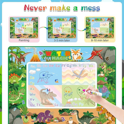 60×40 Inches Water Doodle Mat Kids Mess Free Coloring for Toddlers 3 4 5 6 7 8 9 Years, Large Doodle Mat with 4 Magical Water Color Pens 0-9 Number Template Educational Toys