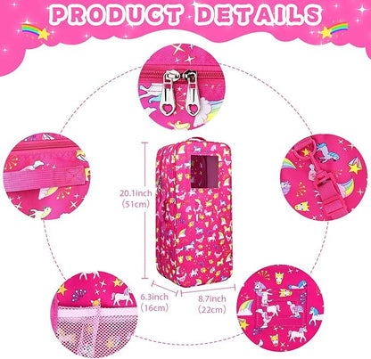 Ecore Fun 7-Piece 18" Unicorn Doll Carrier with Accessories: Doll Case, Clothes, Shoes, Sunglasses, Phone, Hairpins