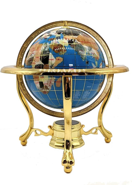 Unique Art 10-Inch Tall Table Top Turquoise Ocean Gemstone World Globe with Gold Tripod Stand (Turquoise Ocean Gold)