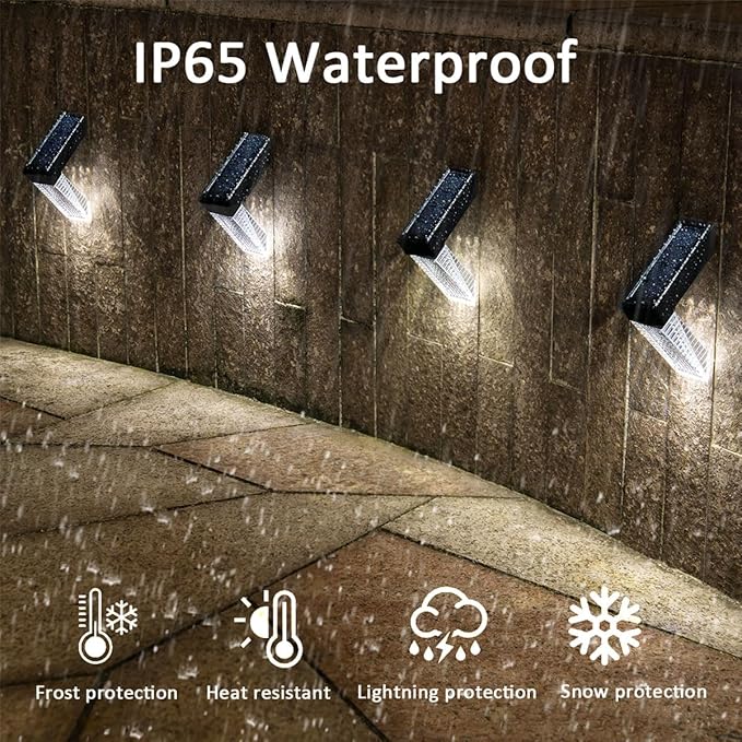 [4-Pack] Outdoor Solar Lights, Waterproof Induction Stair Step Lights, IP65 Waterproof, Automatically Light up at Dark, Suitable for Stairs, Garden Fences, Flower Bed Decorations and terraces