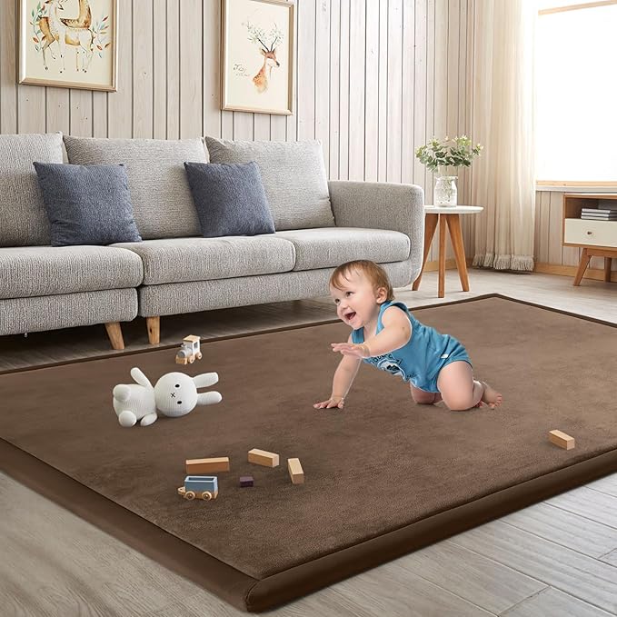 Baby Play Mat for Floor Tummy Time Mat Nursery Muscle Area Rug Playroom Rug Tatami 47"*47" Memory Foam 1.3" Thick Crawling For Babies,Toddlers, Infants, Kids,Floor,Coffee