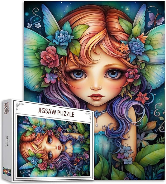 Tucocoo Fairy Little Girl Jigsaw Puzzles 1000 Pieces Puzzle for Adults, Abstract Flower Leaf Art Puzzles for Challenging Family Activity Games 27x20 inches DIY Puzzle for Home Decor Gifts
