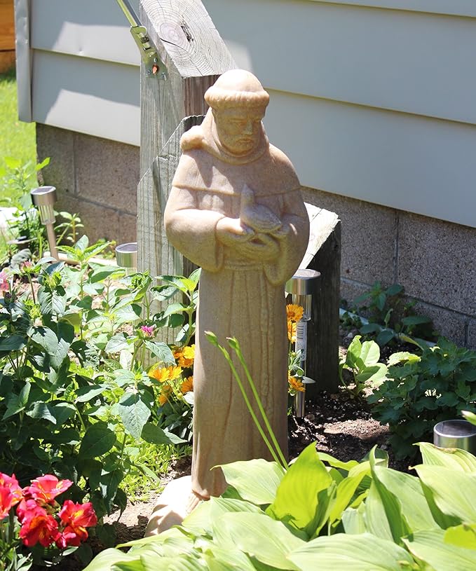 EMSCO Group Saint Francis Statue – Natural Sandstone Appearance – Made of Resin – Lightweight – 29” Height