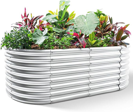 Land Guard 7.5×3×2ft Galvanized Raised Garden Bed Kit, Galvanized Planter Raised Garden Boxes Outdoor, Oval Large Metal Raised Garden Beds for Vegetables………