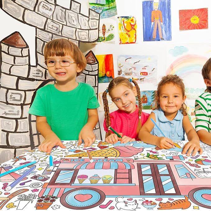 Giant Coloring Poster for Classroom Wall - Versatile 31.5 x 72 Inches SUMMER Activity Poster/Table Cover, School Parties, SUMMER Birthday Party and Special Events Decoration