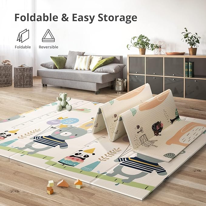 UANLAUO Foldable Baby Play Mat, Extra Large Waterproof Activity Playmats for Babies,Toddlers, Infants, Play & Tummy Time, Foam Baby Mat for Floor with Travel Bag (Bear(71x59x0.4inch))
