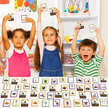 gisgfim 50 Pairs Memory Matching Game Happy Halloween Concentration Memory Games Card for Kids Educational Ages 3-8 A Fun & Fast Halloween Theme Matching Games