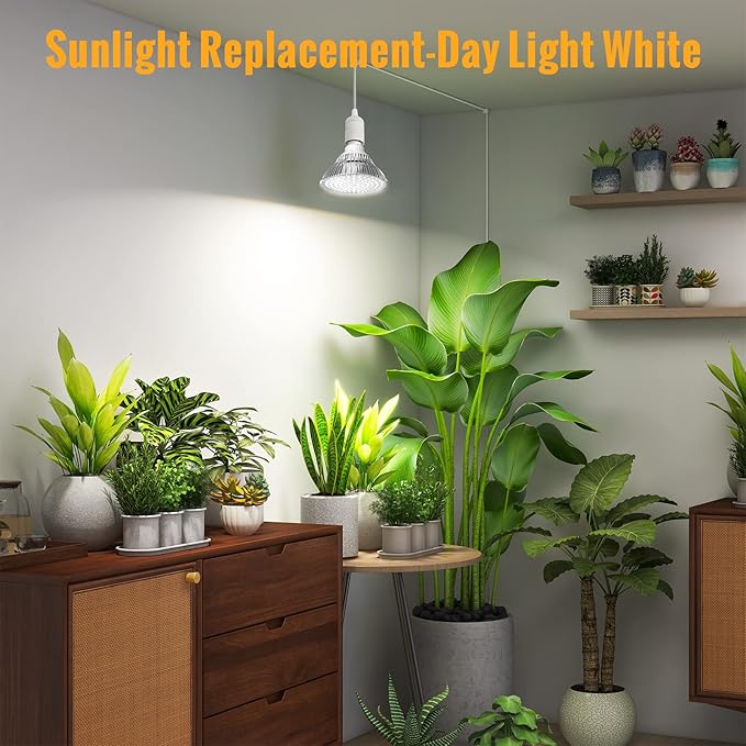 Hanging Grow Lights for Indoor Plants, 25W 5000K, LED Grow Light Bulbs, Height Adjustable Plant Light with Timer, Full Spectrum Grow Light Replace Sunlight for Succulent, Greenhouse by SpeePlant