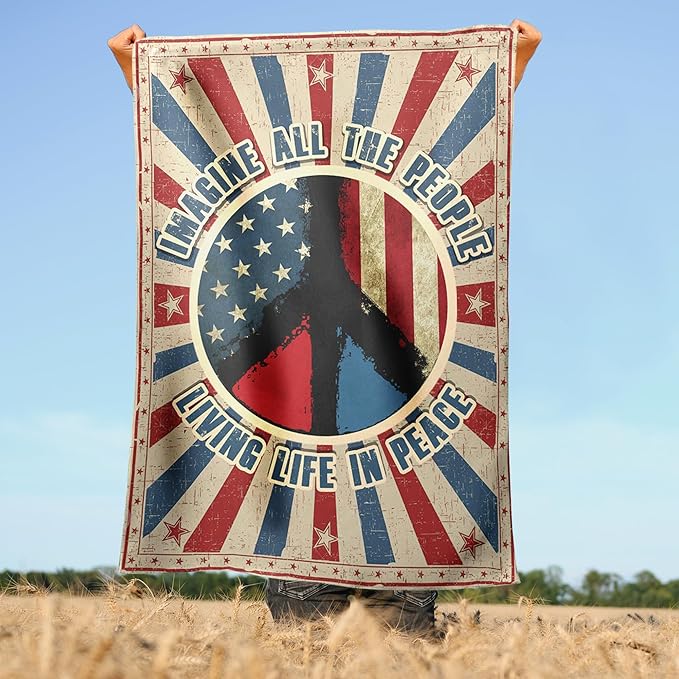 Hippie Peace Flags, Peace Signs Decorations For Home, Outside Hippie Decor House Flag (30 x 40), Imagine All The People Living Life in Peace Flag, USA House Garden Flags, Decorative Outdoor Flags