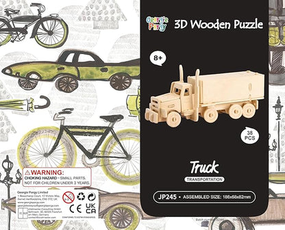 Georgie Porgy 3D Wooden Puzzles for Kids Toys Construction Woodcraft Kits DIY Model Puzzle Kits Birthday Gifts Pack of 3 (Pirate Ship Truck Motorcycle)