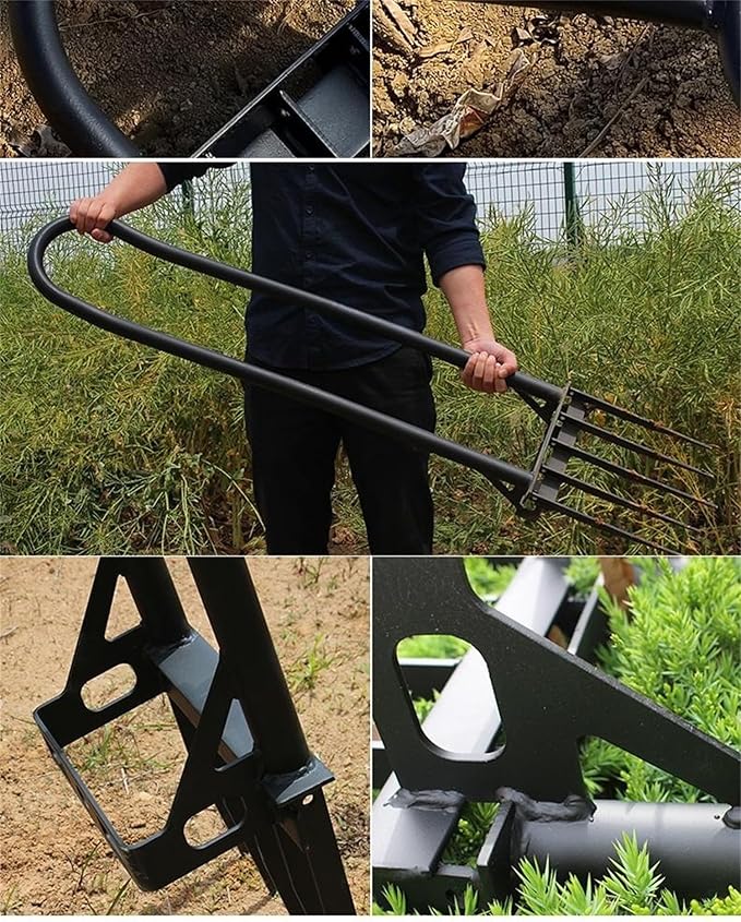 Heavy Duty Pitch Fork 46“ Steel Long Handle, Garden Broad Fork Loosening Soil & Breaks up Dirt, Garden Tool Claw Weeder Strengthening 5 Tines