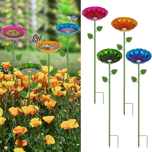 Bee Watering Station for Garden, 4 Pack Bee Drinking Station with Heart-Shaped Flower, Metal Butterfly Feeder Bee Baths for Outdoor Garden Yard Decor (Red,Green,Blue,Yellow)