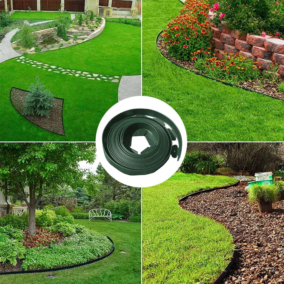 Landscape Edging,33FT Garden Edging Borders [Extra Tall 4IN High] Flexible Lawn Edging Kit with 30pcs Stakes,Mini Plastic Fence for Yard Flowerbeds,Grass-Green