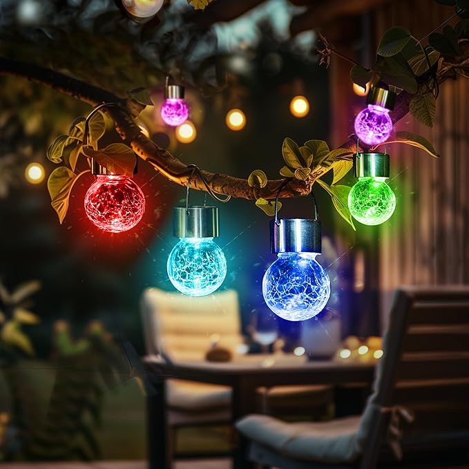 GIGALUMI 16 Pack Solar Outdoor Lights, Solar Hanging Lights for Christmas Decoration-Cracked Glass Solar Lights Outdoor Waterproof for Garden, Yard, Fence, Tree(Color Changing)