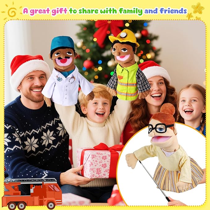 6 Pcs Role Play Hand Puppets Profession Worker Entrepreneur Plush Toys Role-Play Toy Puppets for Kids Storytelling Imaginative Pretend Play Teaching Preschool(Essential Workers)