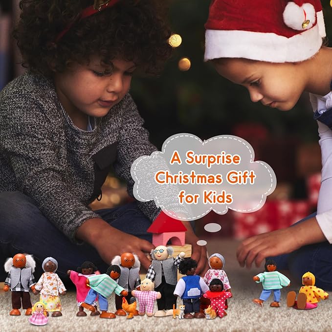 HyDren 30 Pcs Wooden Dollhouse Family of 23 People 7 Pets Doll House People Figures Dollhouse Dolls Wooden Dolls Dollhouse Accessories for Girls Toddler Kids Christmas Pretend Role Play Dress up Gift