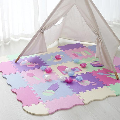 Foam Play Mat for Kids，25Pcs Square Interlocking Puzzle Floor Mat，Baby Play Mat Floor Mat Foam Puzzle Playmat for Toddlers with Fence（Musical Instrument-CSH016