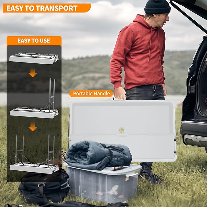 Portable Folding Ice Cooler Table - 2 Tier Outdoor Cooler Table with Removable Matching Skirt and Shelf, Ice Tables for Party, Camping, Picnic, Foldable Self-Serving Beverage Cooling Bar(White)