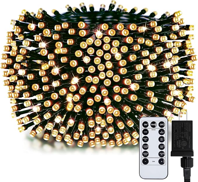 Minetom Christmas Lights, 128ft 400 LED Outdoor Christmas Tree Lights with Remote, 8 Modes Christmas String Lights Plug-in Mini Xmas Tree Lights with Timer for Outside Party Decor, Warm White