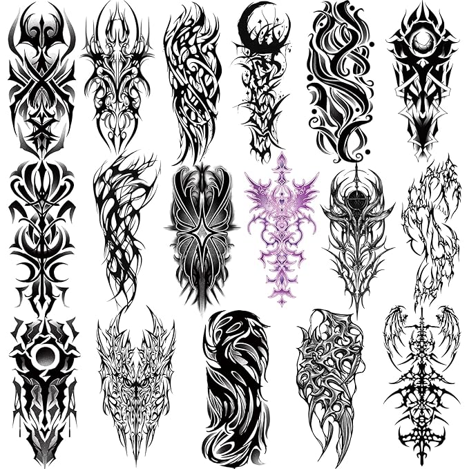 77 Sheets Temporary Tattoo, 17 Sheets Half Arm Cyber Sigil Fake Arm Leg Chest Tattoos for Adults Men Women, 60 Sheets Small Tattoos Stickers for Boys Girls Kids Body Art Design