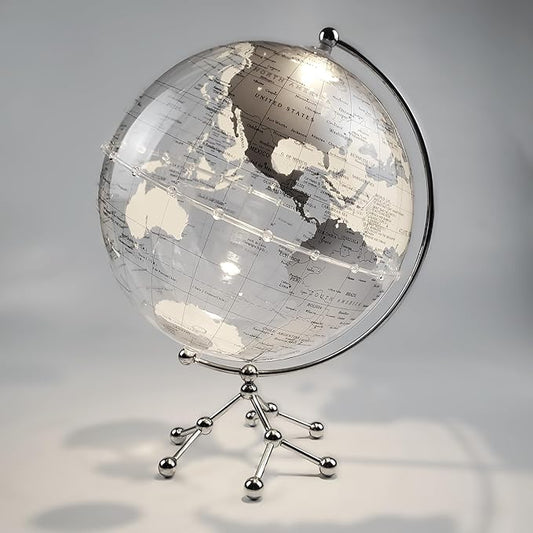 Generic Silver Earth Globe Desk Lamp, Touch Switch, Globe Diam. 25 cm, Warm White Light