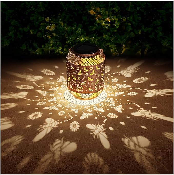 Solar Lanterns Outdoor Waterproof Bee Garden Decor Birthday Gifts for Women Mom Grandma Hanging Solar Lights Metal Lantern Decoration Outside for Yard, Patio, Backyard, Porch