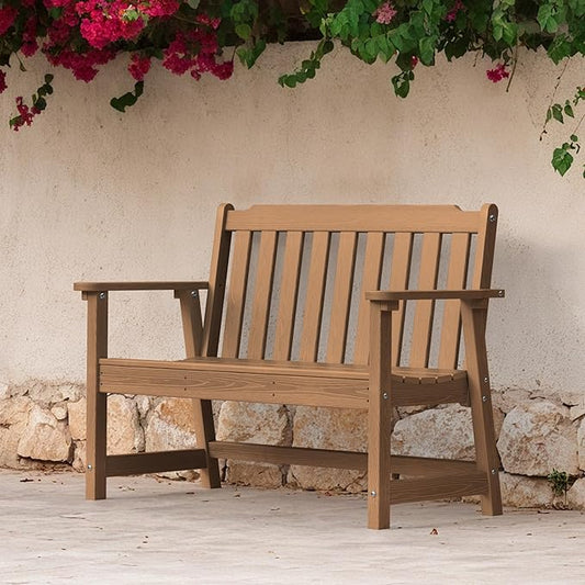 Ciokea 46" Heavy Duty Outdoor Bench, HDPE Weatherproof Garden Benches, Durable 2-Person Benches with 660 Lbs, Waterproof Patio Porch Bench for Outside Balcony Deck Backyard, Teak