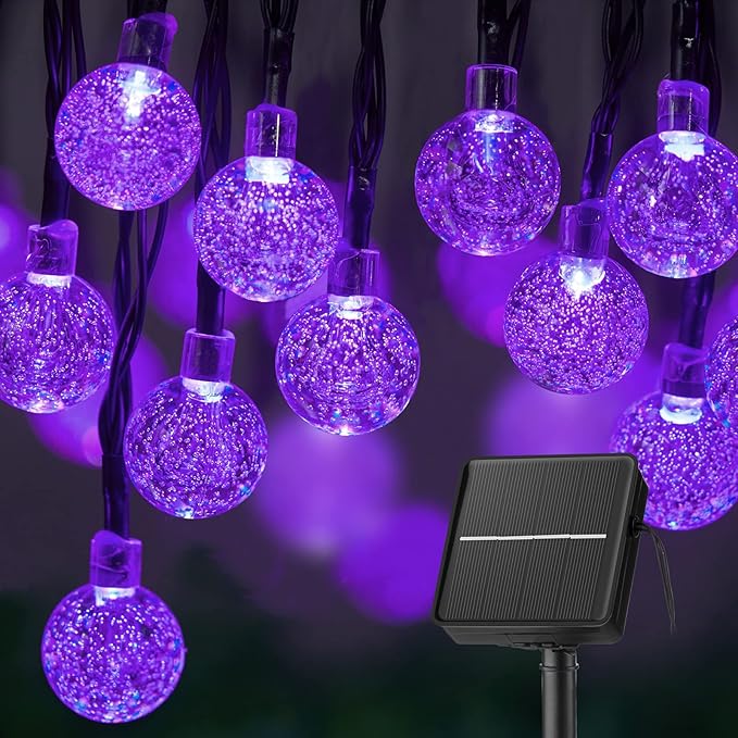 Brightown Solar String Lights Outdoor 60 Led 35.6 Feet Crystal Globe String Lights with 8 Lighting Modes, Waterproof Solar Powered Patio Lights for Garden Yard Porch Decor (Purple)
