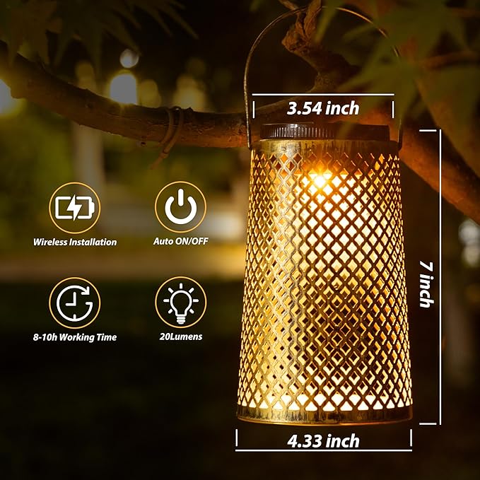 2 Pack Solar Lanterns Outdoor Waterproof, Gifts for Women Mom Grandma，Solar Lanterns with 2 Lighting Colors and Diamond-Pattern, Outdoor Solar Lantern for Landscape Patio Pathway Porch Lawn Yard