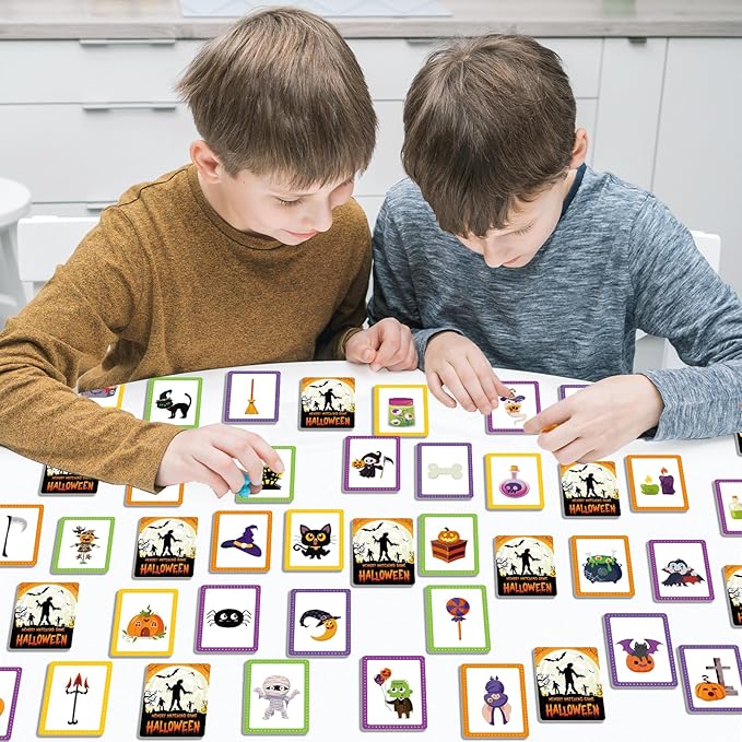 gisgfim 50 Pairs Memory Matching Game Happy Halloween Concentration Memory Games Card for Kids Educational Ages 3-8 A Fun & Fast Halloween Theme Matching Games