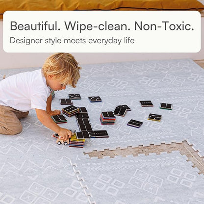 Lillefolk Baby Play Mat for Floor – 6x6ft Gray | Soft Non Toxic Premium EVA Foam Tiles for Tummy Time, Crawling & Playroom – Waterproof for Hard Floors Mat for Babies & Toddlers (9 Tiles)