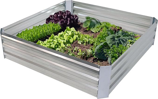 Sunnydaze Galvanized Raised Garden Bed - Metal Raised Bed for Gardening - Outdoor Planter Box for Flowers, Plants, and Vegetables - Silver - 12” H Square