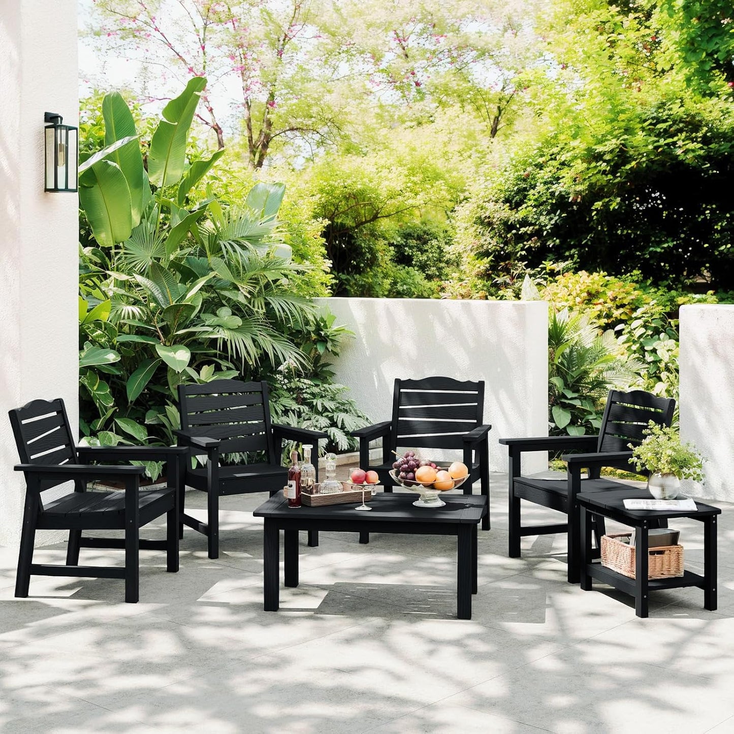 Weatherproof Patio Chair, Poly Lumber Outdoor Patio Chairs with Ergonomic Curved Seat, 400lbs Capacity Outdoor Dining Chairs for Garden, Porch, Lawn & Backyard, Black