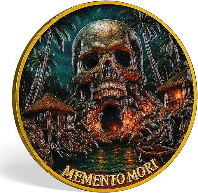 AtSKnSK Memento Mori Coin Momento Mori Coin Skull Coin Stoic Gifts Memento Mori Calendar Living Memento Mori Amor Fati Coin (Skull Island)
