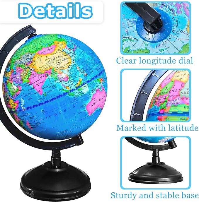 6'' Geographic World Globe,Kids Educational Globes with Stand,Decorative Rotating World Map Globes Decor,Political Globe for Child Classroom Geography Teaching,Kids Room