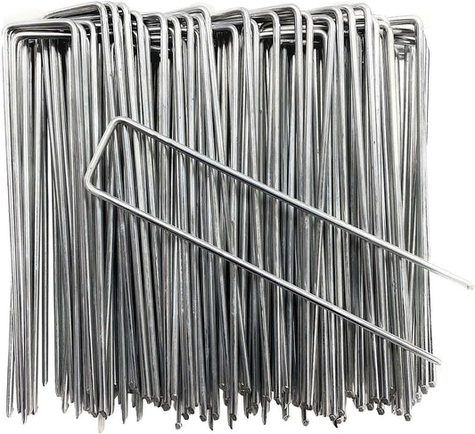 Landscape Staples 6 Inch 50 Pack Garden Stakes Galvanized Lawn Stake U-Type Turf Staples for Weed Barrier Fabric Holding Fence Rust Proof Sod Pins Stakes for Securing Netting Ground Sheets