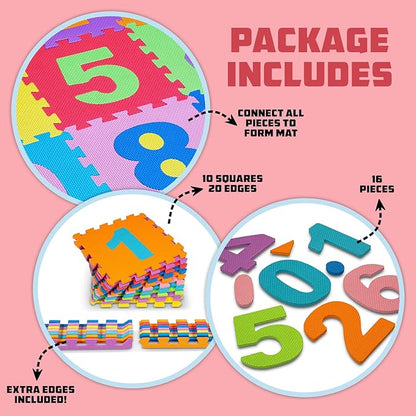TOYVELT Foam Play Mat for Baby Kids 12x12-10 Interlocking Foam Puzzle Floor Mat Tiles EVA Non Toxic for Crawling, Exercise, Playroom, Play Area, Baby Nursery - Numbers