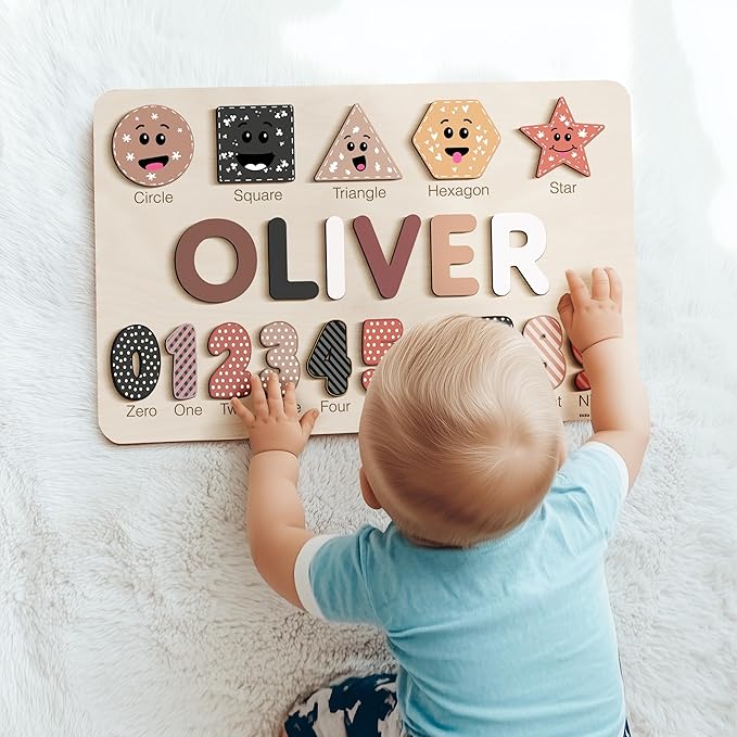 Gift for 1 Year Old Girl Boy, Kid Gift, Personalized Puzzles for Toddlers 1-3, Alphabet Puzzle Wooden Puzzles for Toddlers 1 2 3 4 Year Old, Preschoool Learning Jigsaw Puzzle, Educational Wooden Toys