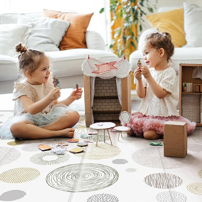 Foldable Baby Play Mat, PIGLOG 0.6 inch Waterproof Playmats for Babies and Toddlers Kids, Safe Foam Playmat for Tummy Time, 50“x50” Playpen Mat, Reversible Portable Baby Floor Mat for Infant, Circle