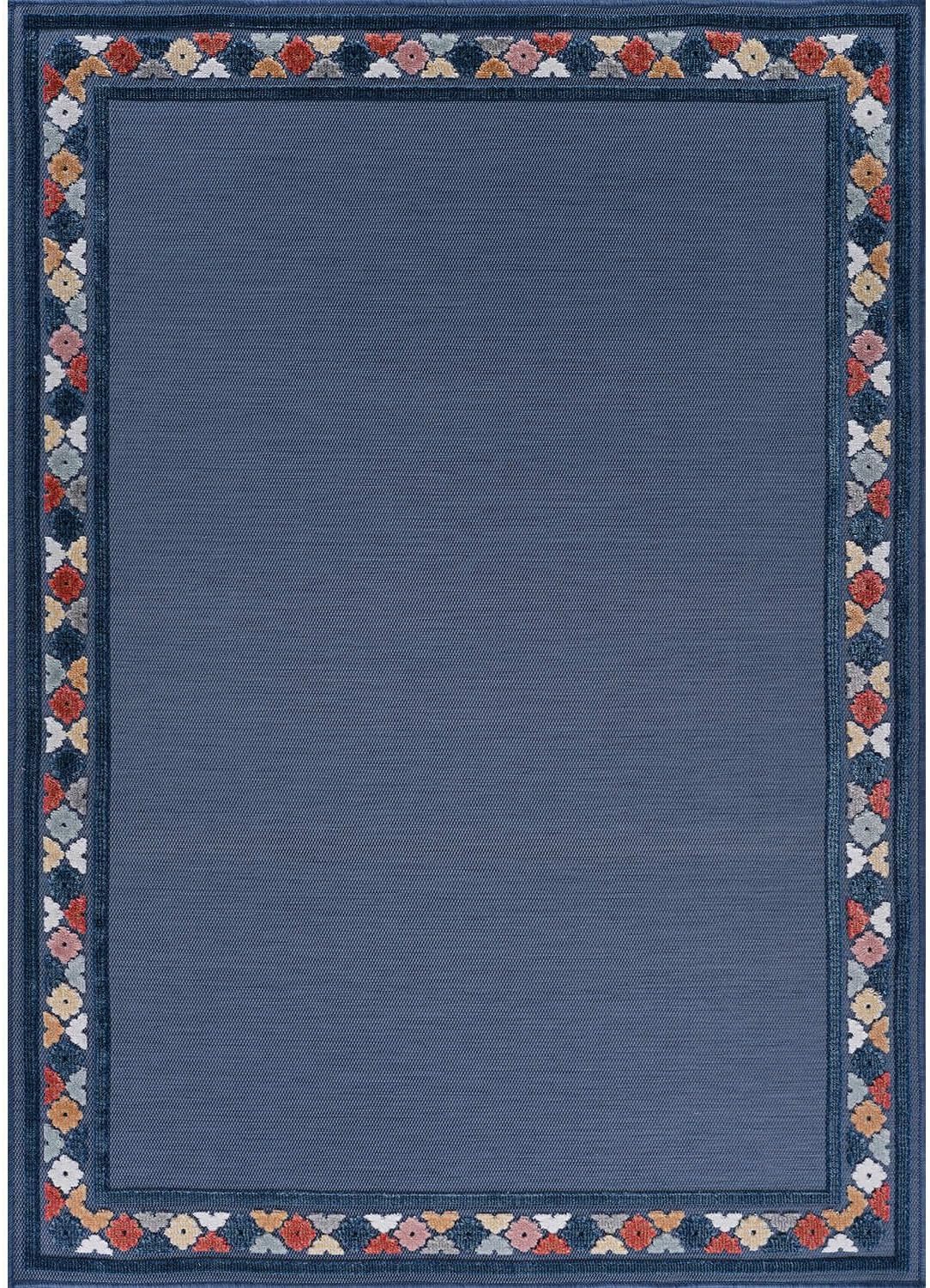 Beverly Rug Outdoor Rug 5x7 Modern Bordered Area Rugs for Indoor and Outdoor Patio Easy to Clean Non Shedding Living Room Porch Garden Washable Outside Carpet (5 x 7 Blue)