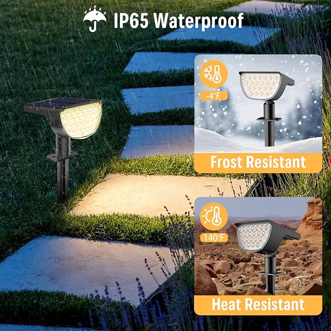 Solar Lights Outdoor Waterproof IP65, 76 LED 3 Lighting Modes Solar Spot Lights Outdoor Yard Garden Landscape Pathway (Warm White, 4 Pack)