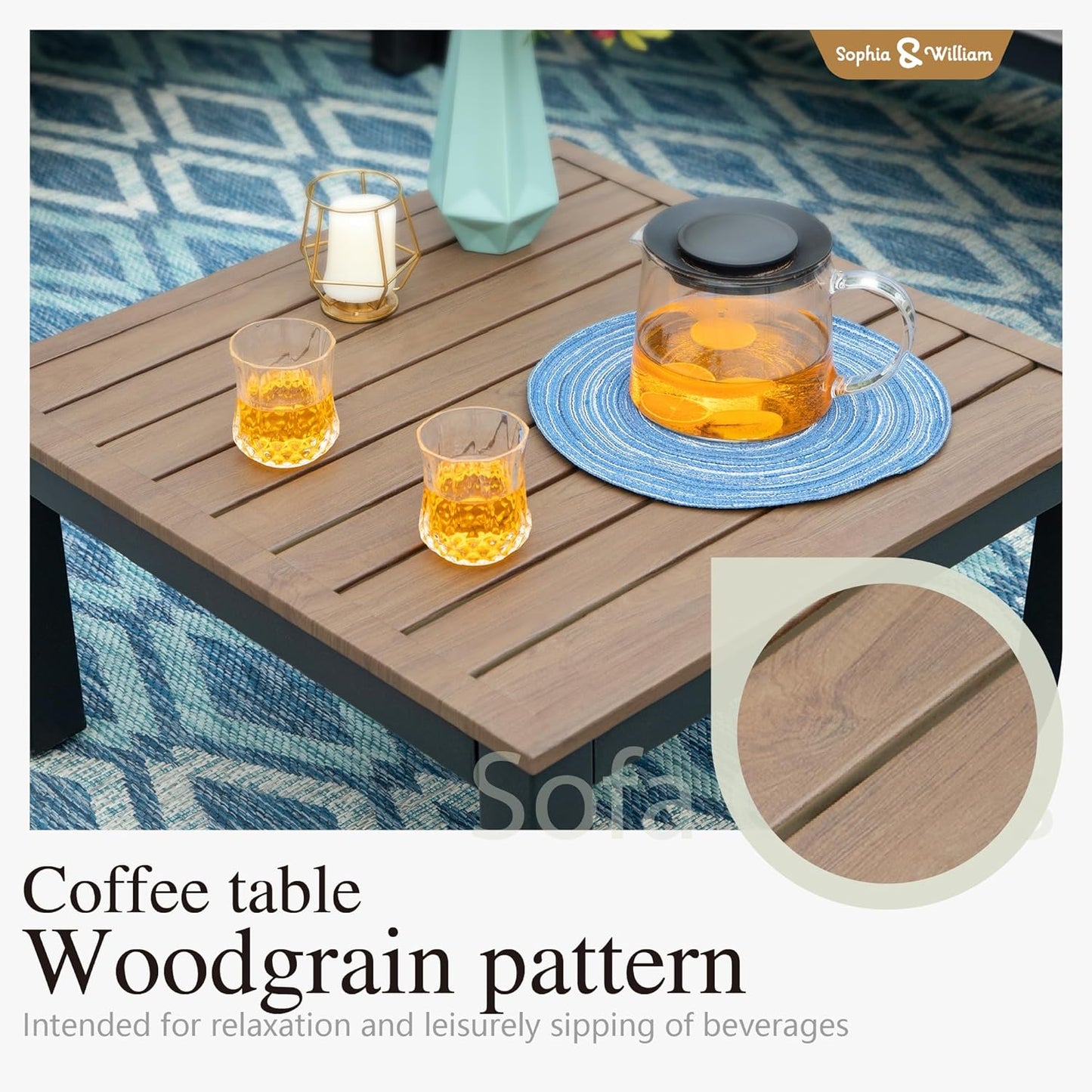 Sophia & William 5 Pieces Outdoor Patio Furniture Set, Metal Sectional Sofa Set Patio Conversation Set with Cushions-2 x Single Sofa with Side Table, 2 x Loveseat, 1 x Tea Table