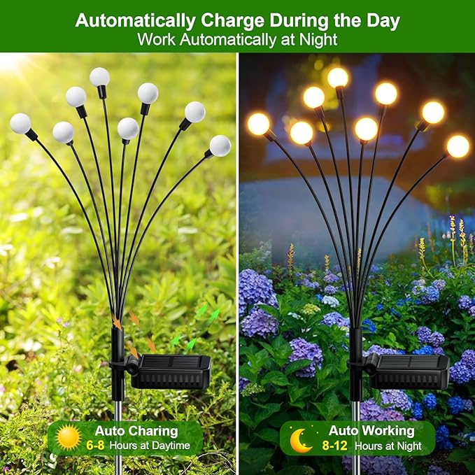 LETMY 6 Pack 48 LED Solar Garden Lights, Upgraded Swaying Firefly Lights Outdoor Waterproof for Outside Garden Decor Yard Patio Decorations, Larger Solar Panel & Bigger Bulb Base