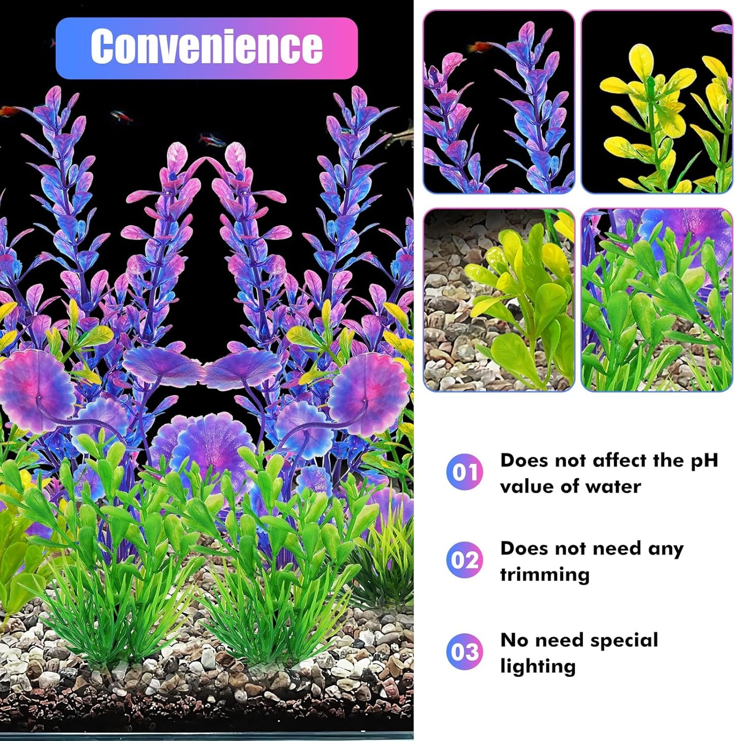 AQUANEAT Artificial Fish Tank Plants, Plastic Aquarium Decorations, Purple Accessories, 10pcs